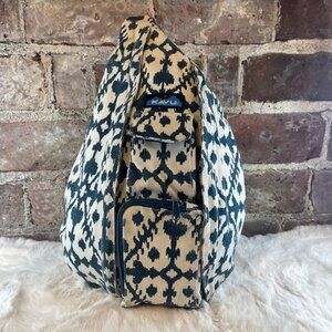 KAVU Original Rope Bag Sling Pack Adjustable Shoulder Strap Blue & Cream